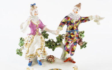 A RARE BOW PORCELAIN GROUP OF HARLEQUIN AND COLUMBINE