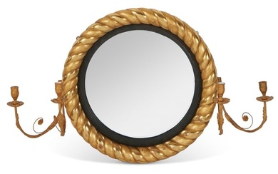 A Regency ebonized giltwood convex mirror