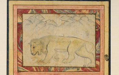 A SAFAVID MINIATURE ON PAPER WITH LION