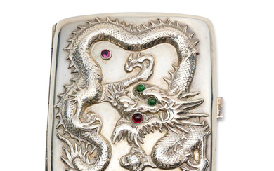 A SILVER AND GEM AND DIAMOND SET CIGARETTE CASE BY...