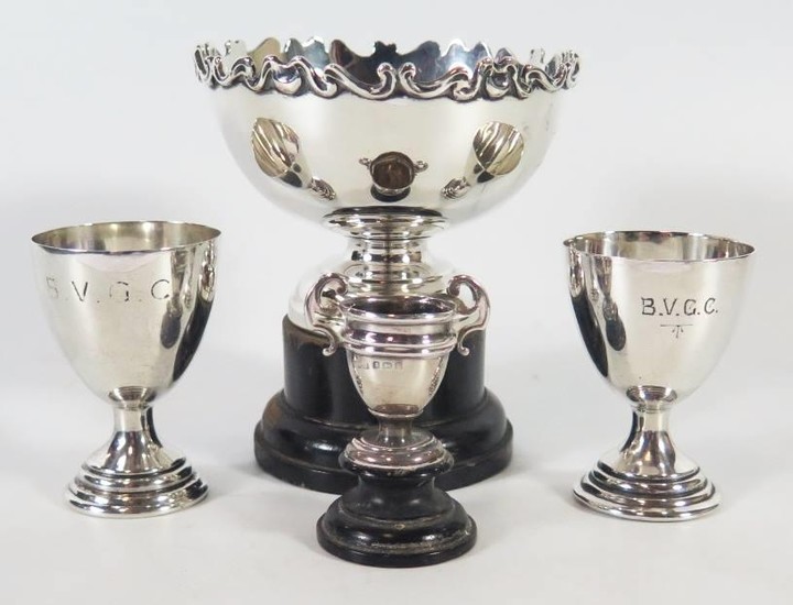 A Sterling Silver Presentation Bowl, two eggcups and a small...