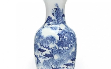 A Tall Chinese Porcelain Blue and White Landscape Vase