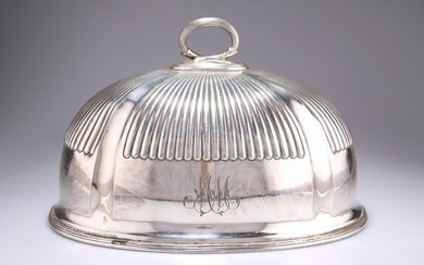 A VICTORIAN SILVER-PLATED MEAT COVER, oval, partially