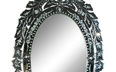 A Venetian Style Etched Glass Oval Dressing Mirror