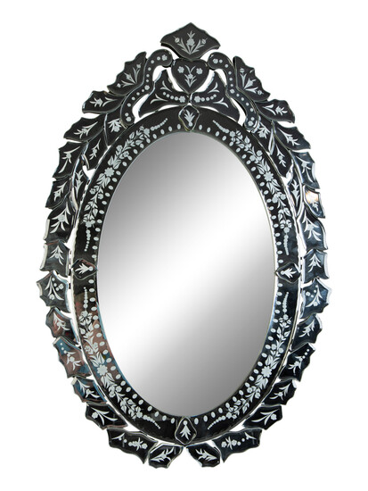 A Venetian Style Etched Glass Oval Dressing Mirror