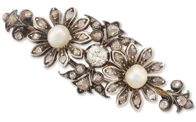 A Victorian diamond and pearl brooch, of floral cluster design,...