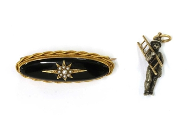 A Victorian gold onyx and split pearl brooch