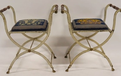 A Vintage Pair Of Neoclassical Style Iron Benches.