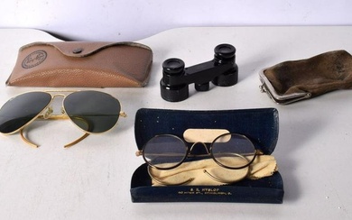 A cased pair of antique Eldis opera glasses, together with a cased pair of antique glasses and a cas