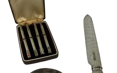 A cased set of four sterling silver propelling pencils, a...