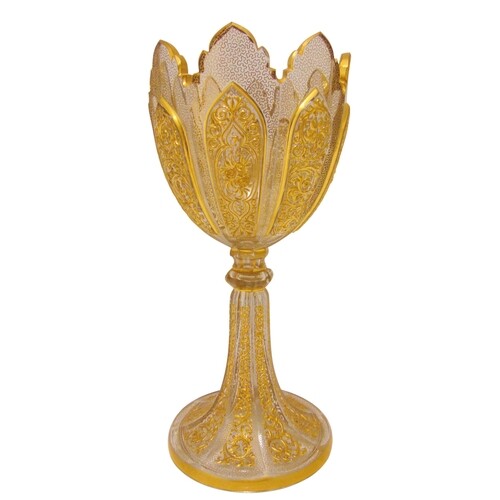 A continental gilded glass Chalice on raised octagonal base,...