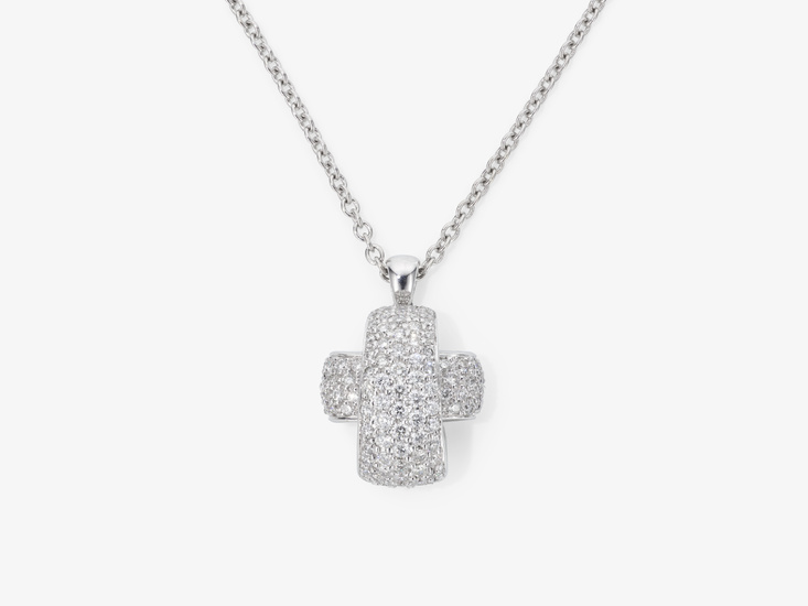 A cross pendant necklace decorated with brilliant-cut diamonds - Germany