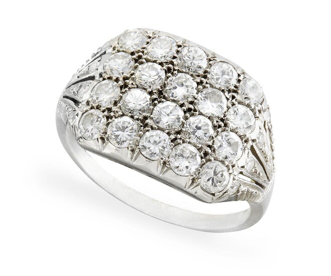 A diamond ring, of panel design set with brilliant-and single-cut diamonds, ring size N.