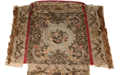 A fine ivory silk and embroidered coverlet