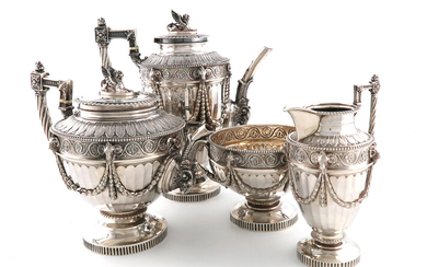 λA four-piece Victorian silver tea and coffee set