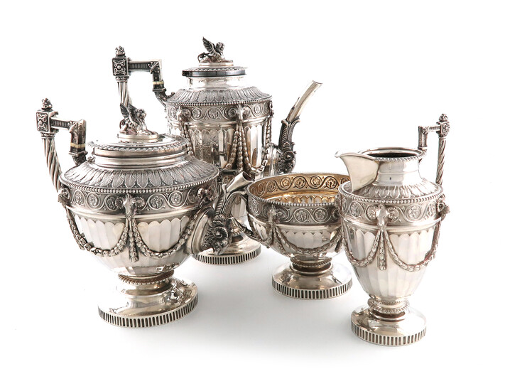 λA four-piece Victorian silver tea and coffee set