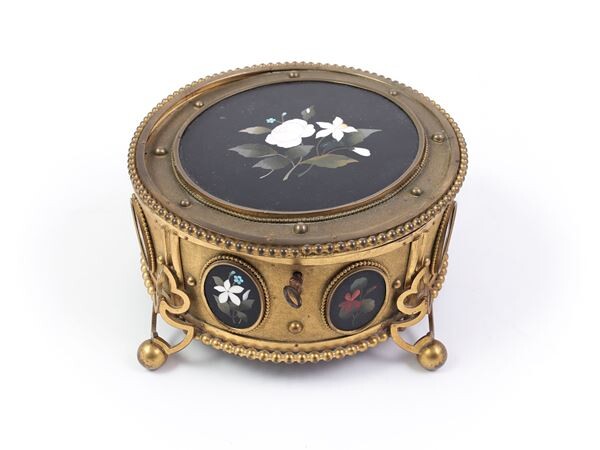 A gilded brass and hard stone casket, G.Torrini manufacture Florence, end of 19th century