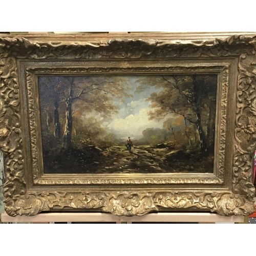 A gilt framed 20th century oil painting study of a figure on...