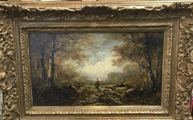 A gilt framed 20th century oil painting study of a figure on...