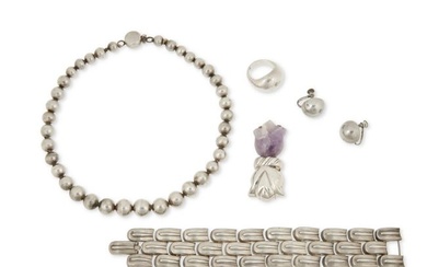 A group of William Spratling silver and amethyst jewelry