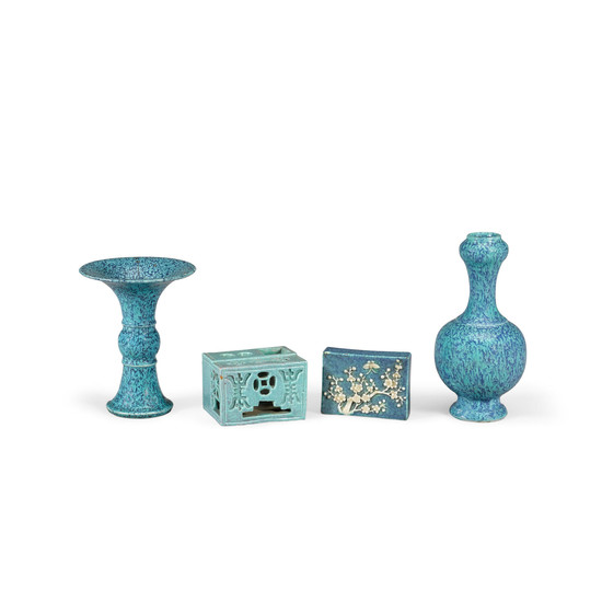 A group of four robin's egg blue miniature porcelains
