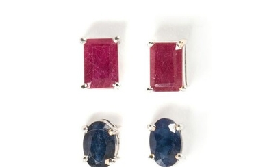 A group of ruby, sapphire and fourteen karat white gold