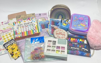 A group of stationery and craft items marked Smiggle etc.