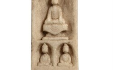 A large and rare Chinese marble Buddhist stele