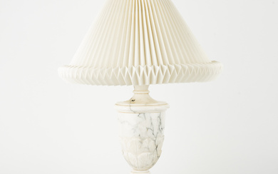 A large table lamp, marble, pleated plastic screen, Italy, 20th century.