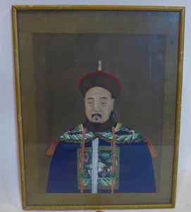 A late 19th century Chinese painting on silk of an Emperor, ...