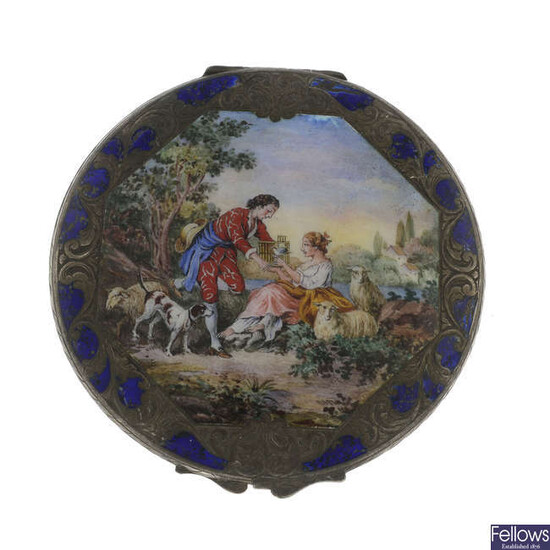 A late Victorian silver enamel compact.