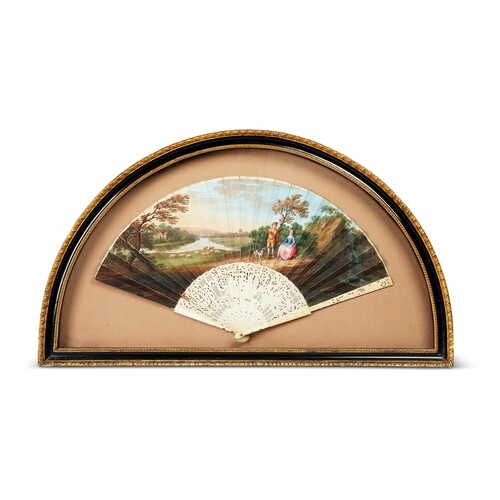 A mid 18th century English painted folding fan in a later ca...