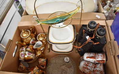 A miscellaneous selection of items including a vintage dark green and amber Murzno glass gondola