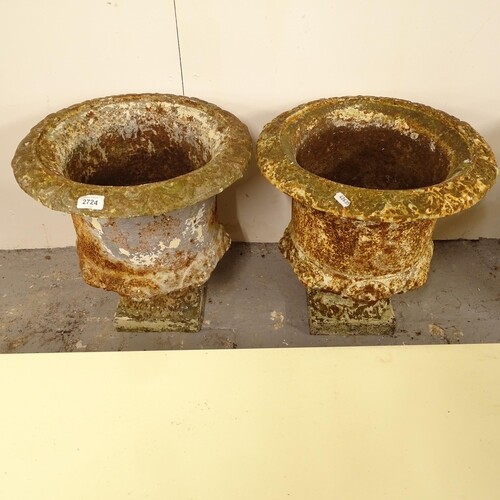 A pair of 19th century cast-iron garden urns, W39cm, H42cm
