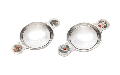 A pair of George V agate inset sterling silver quaich, Birmingham 1915 by James Fenton & Co