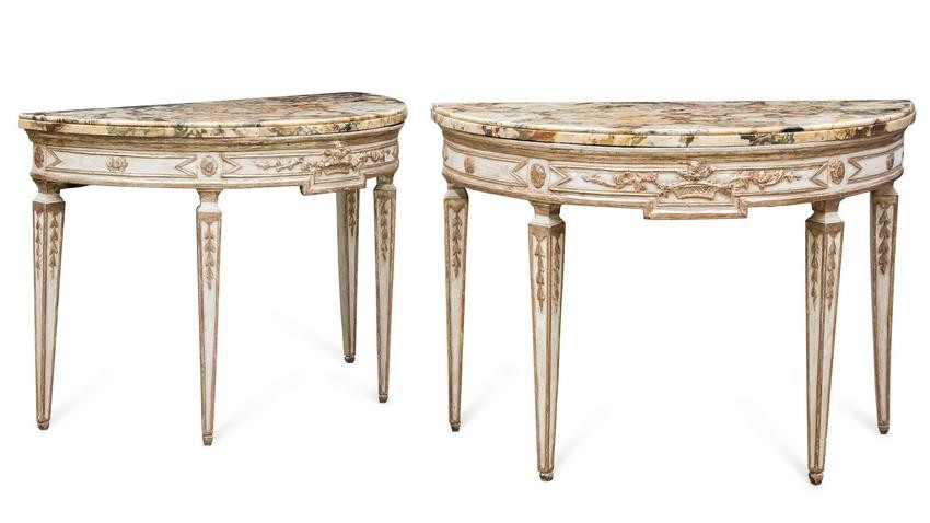 A pair of Italian Neoclassical console tables