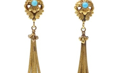 A pair of Regency gold and turquoise set drop earrings