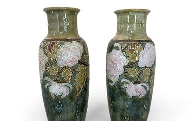 A pair of Royal Doulton glazed stoneware vases by Florrie Jo...