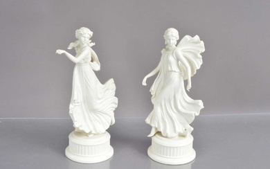 A pair of Wedgwood bisque porcelain 'Dancing Hours' figurines