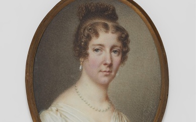A portrait miniature of a lady with pearl jewellery