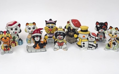 A quantity of Lorna Bailey pottery cats, 20th century and later, to include various festive cats, artist signature to bases, tallest 14cm high (12)
