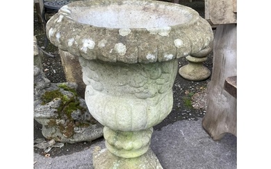 A reconstituted stone campana garden urn, diameter 47cm, hei...