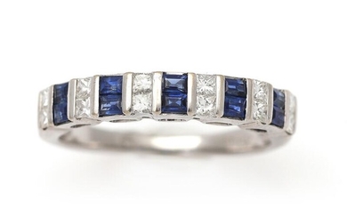 SOLD. A sapphire and diamond ring set with numerous princess-cut diamonds and baguette-cut sapphires, mounted in 14k white gold. Size 55. – Bruun Rasmussen Auctioneers of Fine Art