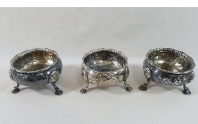 A set of three matched George III circular silver salts, eac...