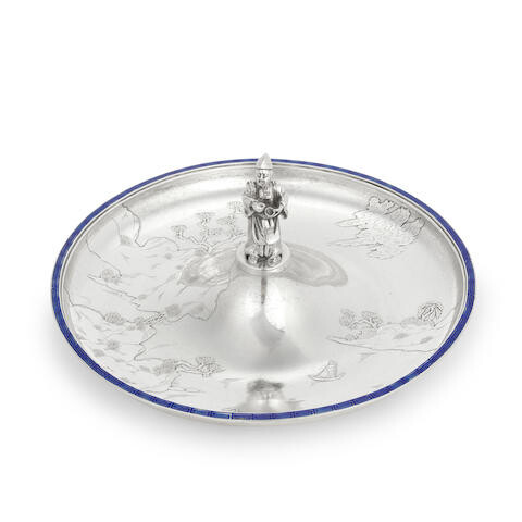 A silver and enamel dish