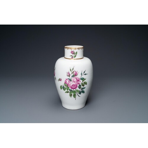A vase with fine pink roses, A.R. mark for Augustus Rex, Mei...