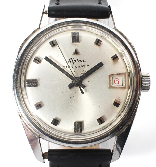 A vintage Alpina stratomatic wristwatch, stainless steel cased