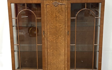 A vintage George III reproduction china display cabinet, with burr walnut veneered central door