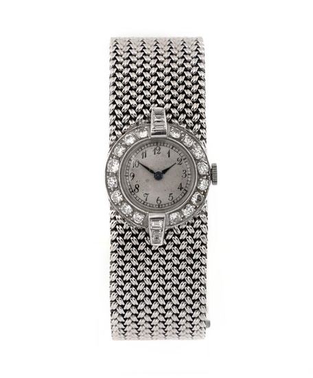 A wristwatch of platinum, diamonds and 9k white gold. Mechanical movement with...