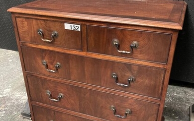 AGE Georgian Style Walnut Chest of Five Drawers, with cross-banded top & bracket feet
